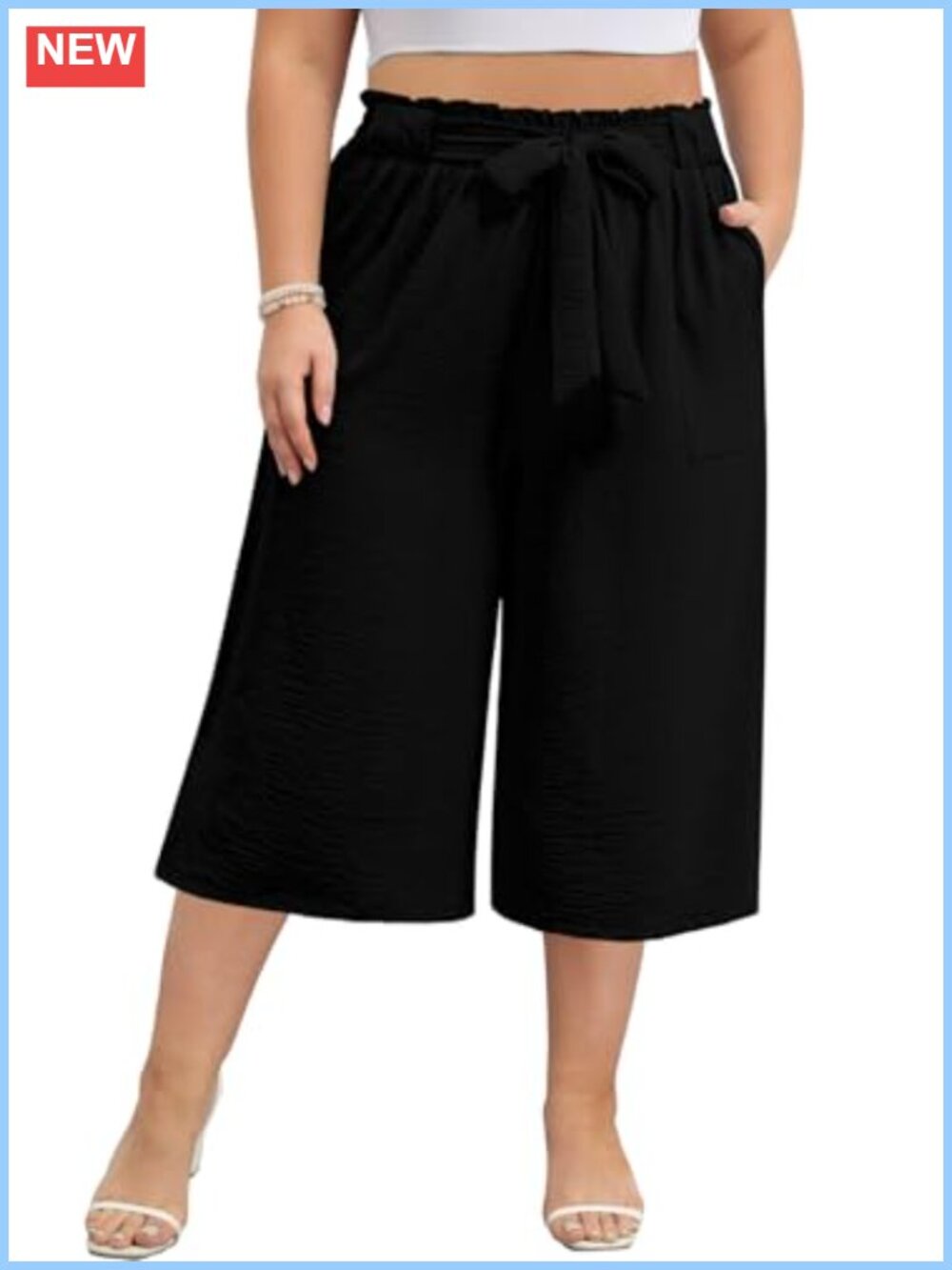 Plus Size High Waisted Wide Leg Capri Pants